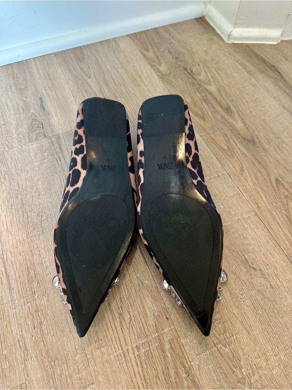 Zara Leopard Print Pointed Flats with Crystal Circle Buckles - Picture 3 of 8